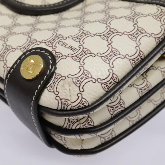 CELINE Macadam Canvas Accessoire-Tasche PVC Leder Weiß Gold Auth 93826AV