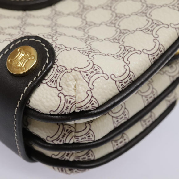 CELINE Macadam Canvas Accessory Pouch PVC Leather White Gold Auth 93826AV