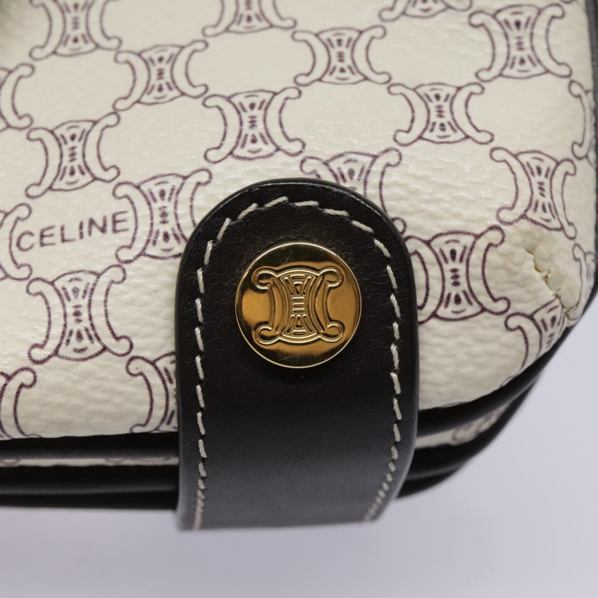 CELINE Macadam Canvas Accessory Pouch PVC Leather White Gold Auth 93826A