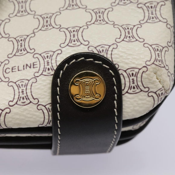 CELINE Macadam Canvas Accessoire-Tasche PVC Leder Weiß Gold Auth 93826AV