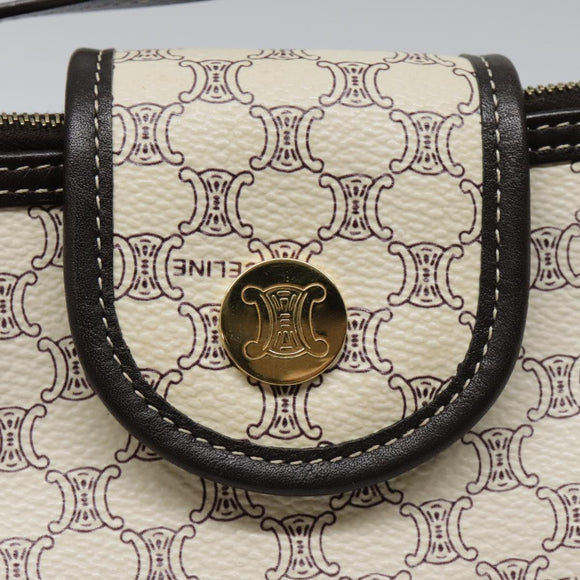 CELINE Macadam Canvas Accessoire-Tasche PVC Leder Weiß Gold Auth 93826AV