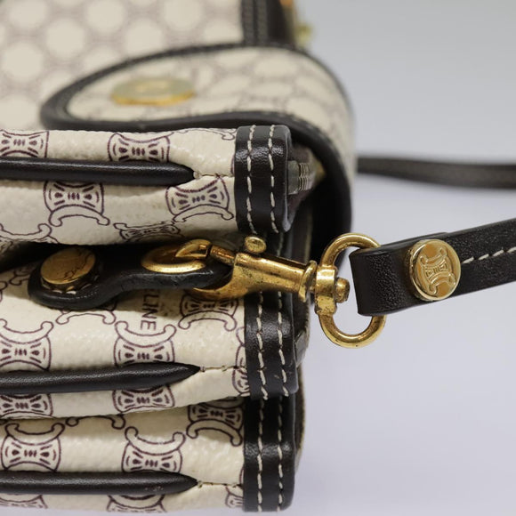 CELINE Macadam Canvas Accessoire-Tasche PVC Leder Weiß Gold Auth 93826AV