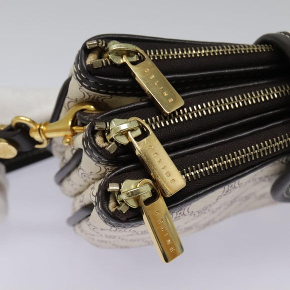 CELINE Macadam Canvas Accessory Pouch PVC Leather White Gold Auth 93826AV