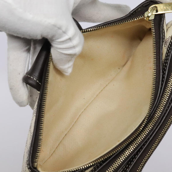 CELINE Macadam Canvas Accessoire-Tasche PVC Leder Weiß Gold Auth 93826AV