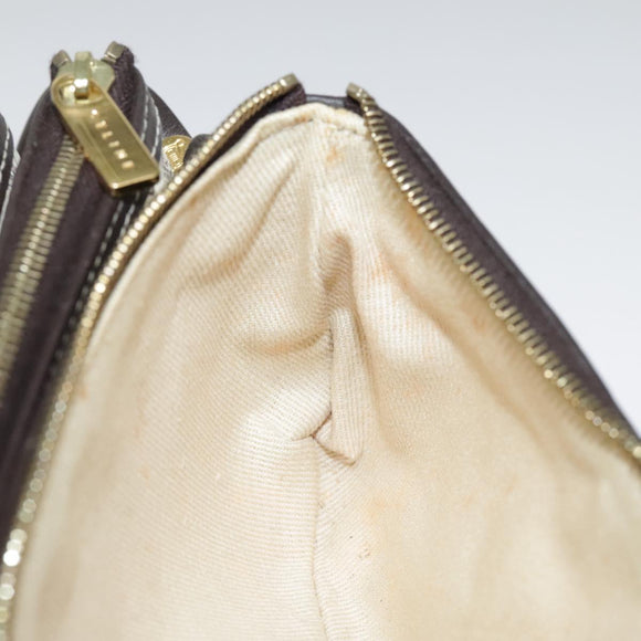 CELINE Macadam Canvas Accessory Pouch PVC Leather White Gold Auth 93826AV