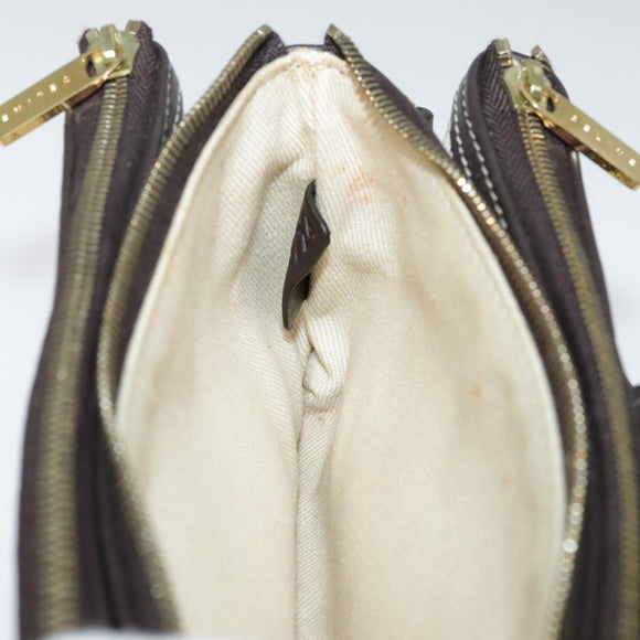 CELINE Macadam Canvas Accessoire-Tasche PVC Leder Weiß Gold Auth 93826AV