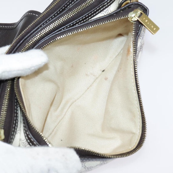 CELINE Macadam Canvas Accessoire-Tasche PVC Leder Weiß Gold Auth 93826AV