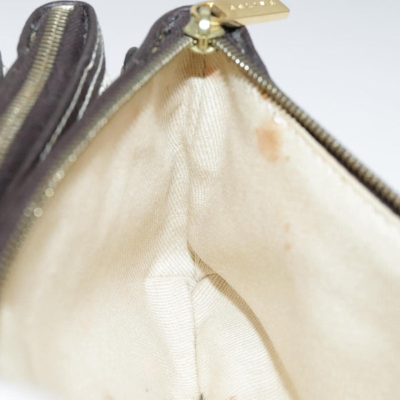 CELINE Macadam Canvas Accessory Pouch PVC Leather White Gold Auth 93826AV