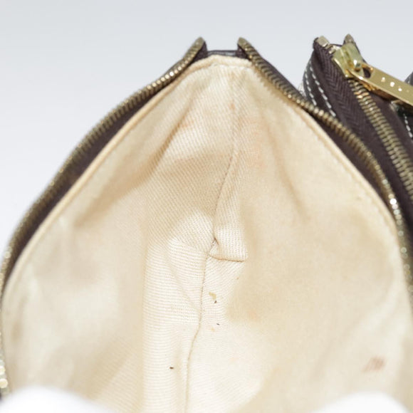 CELINE Macadam Canvas Accessoire-Tasche PVC Leder Weiß Gold Auth 93826AV