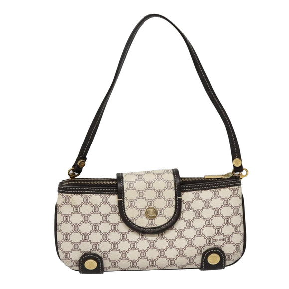 CELINE Macadam Canvas Accessoire-Tasche PVC Leder Weiß Gold Auth 93826AV