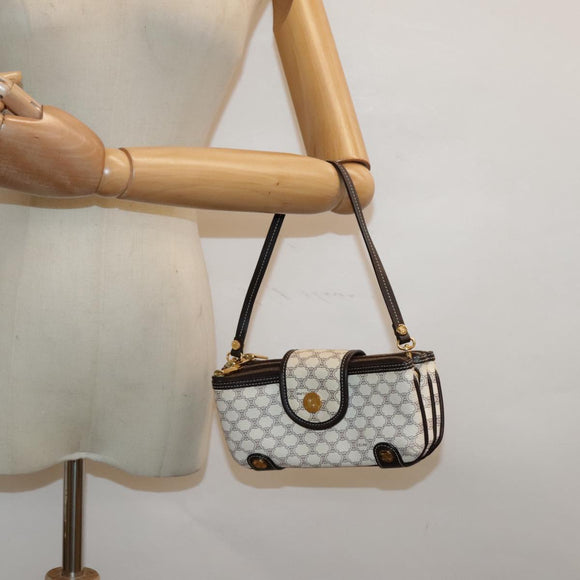 CELINE Macadam Canvas Accessoire-Tasche PVC Leder Weiß Gold Auth 93826AV