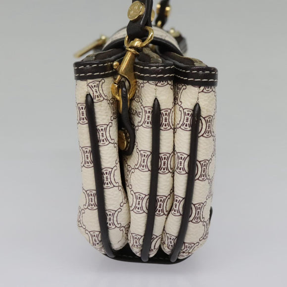 CELINE Macadam Canvas Accessory Pouch PVC Leather White Gold Auth 93826AV