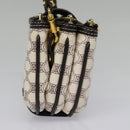 CELINE Macadam Canvas Accessoire-Tasche PVC Leder Weiß Gold Auth 93826AV-4