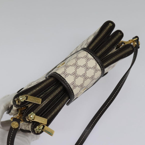 CELINE Macadam Canvas Accessory Pouch PVC Leather White Gold Auth 93826AV