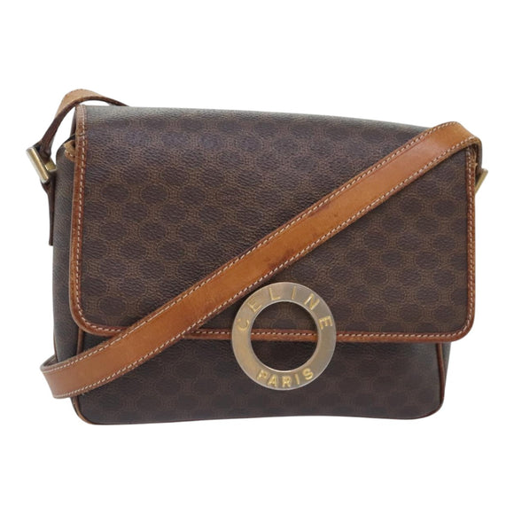 CELINE Macadam Canvas Umhängetasche PVC Leder Braun Gold Auth 93829
