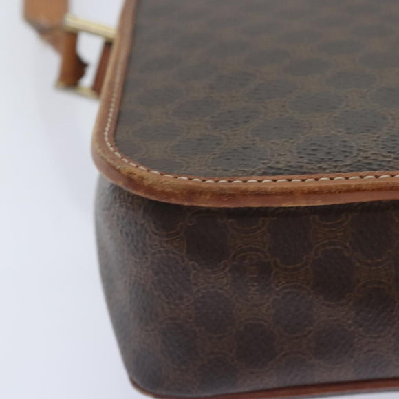 CELINE Macadam Canvas Umhängetasche PVC Leder Braun Gold Auth 93829