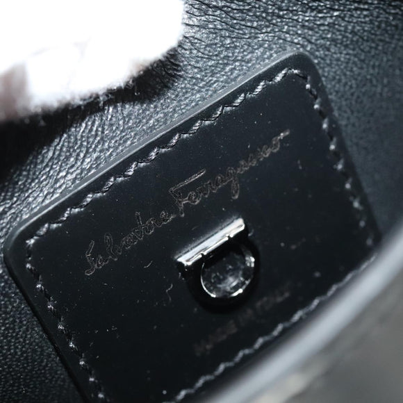 Salvatore Ferragamo Gancini Hand Bag Leather Black Auth 93834AM