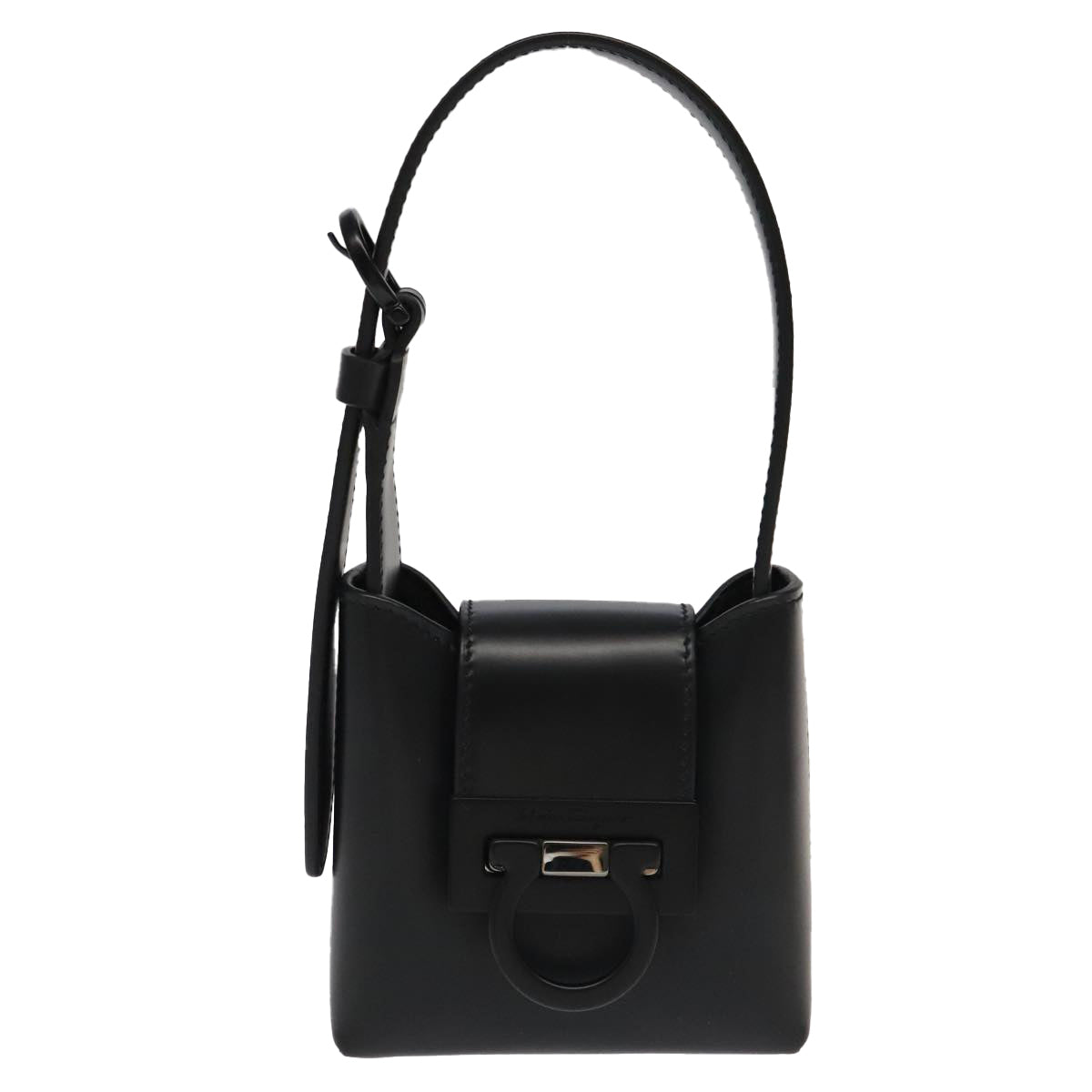 Salvatore Ferragamo Gancini Hand Bag Leather Black Auth 93834A