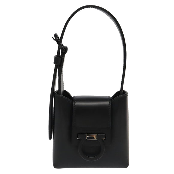Salvatore Ferragamo Gancini Hand Bag Leather Black Auth 93834AM
