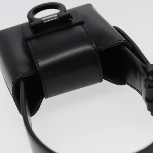 Salvatore Ferragamo Gancini Hand Bag Leather Black Auth 93834AM