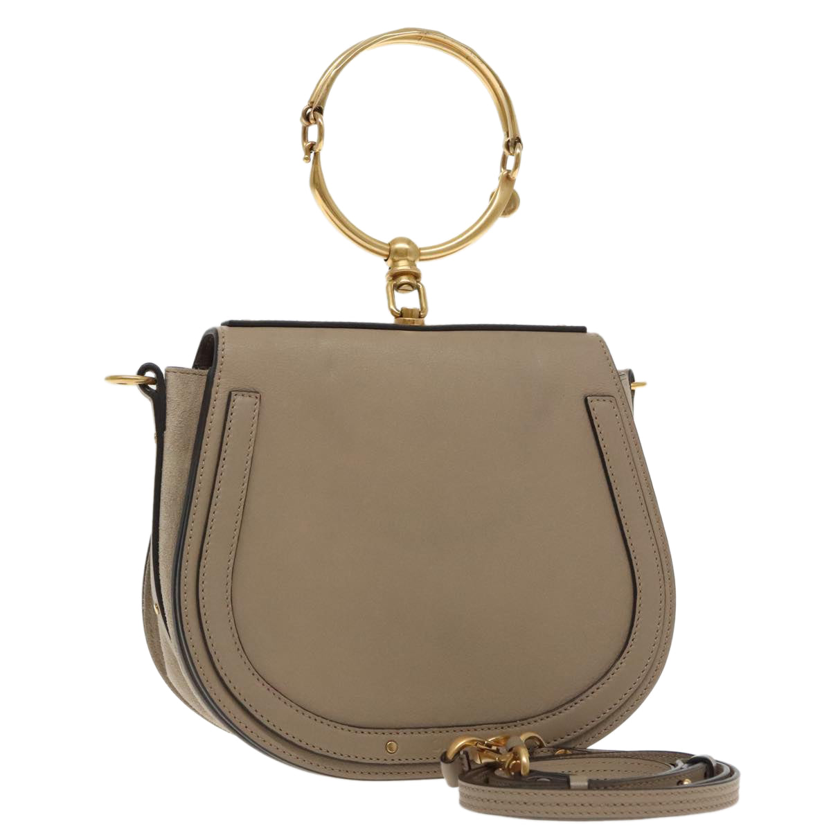 Chloe Nile Shoulder Bag Leather Gray Gold 3S1301 Auth 93835