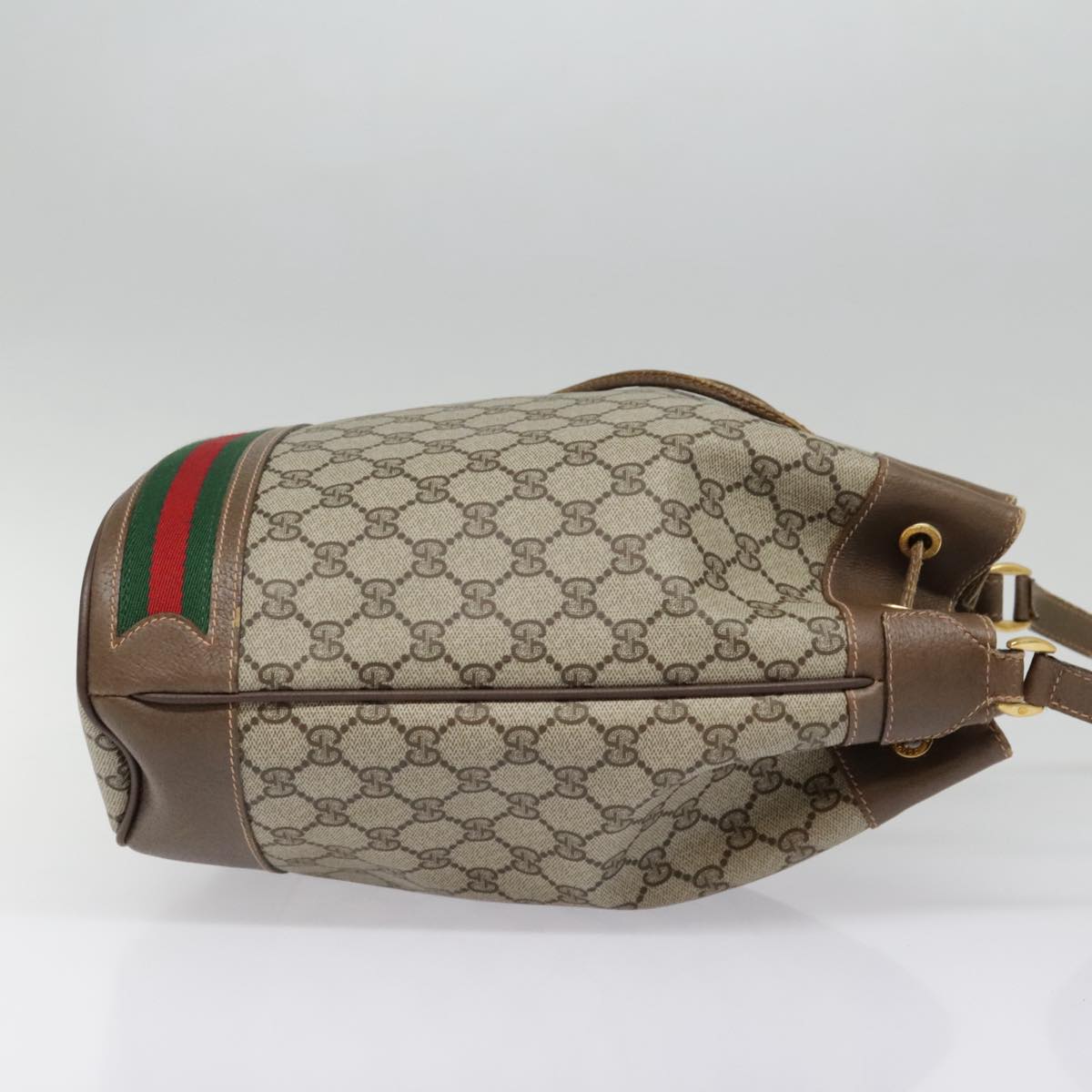 GUCCI GG Supreme Web Sherry Line Shoulder Bag PVC Beige Auth 93842