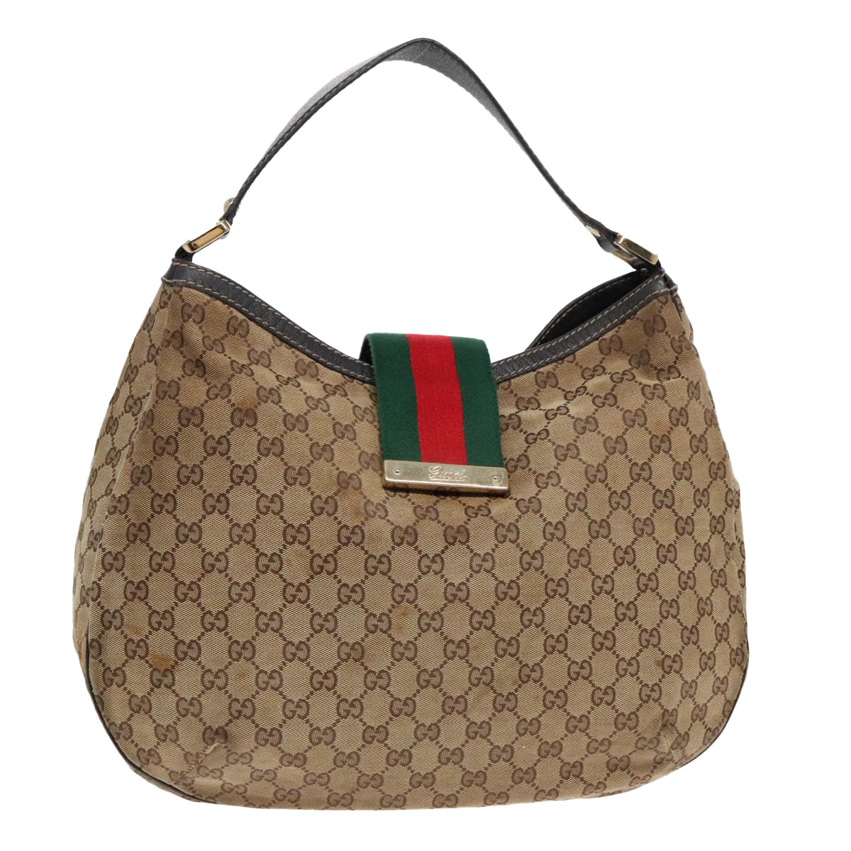 GUCCI GG Canvas Web Sherry Line Shoulder Bag Beige Red Green 233604 Auth 93843