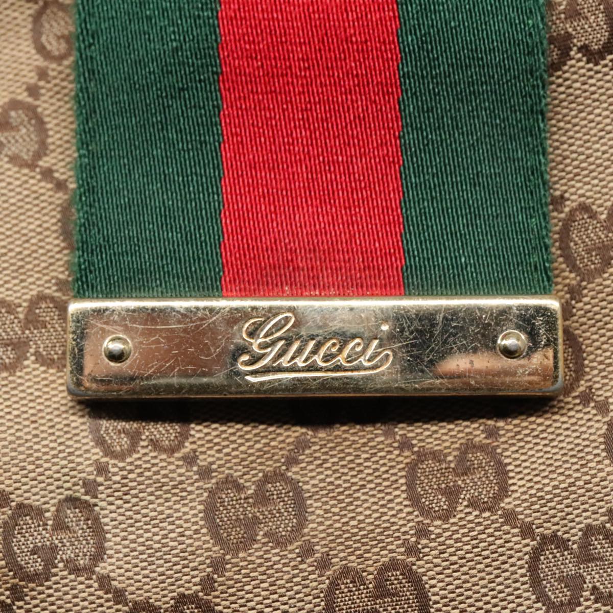 GUCCI GG Canvas Web Sherry Line Shoulder Bag Beige Red Green 233604 Auth 93843