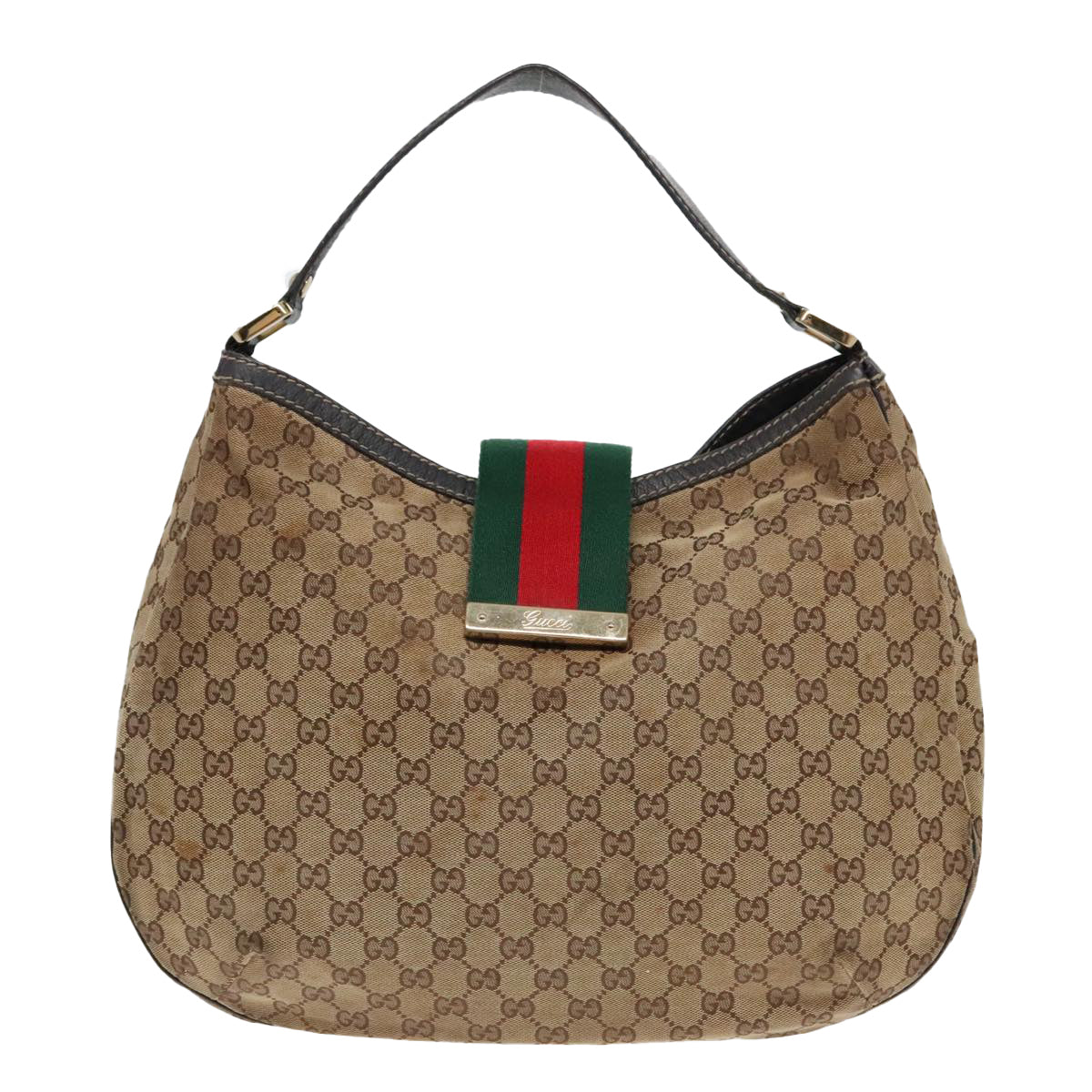 GUCCI GG Canvas Web Sherry Line Shoulder Bag Beige Red Green 233604 Auth 93843 - 0