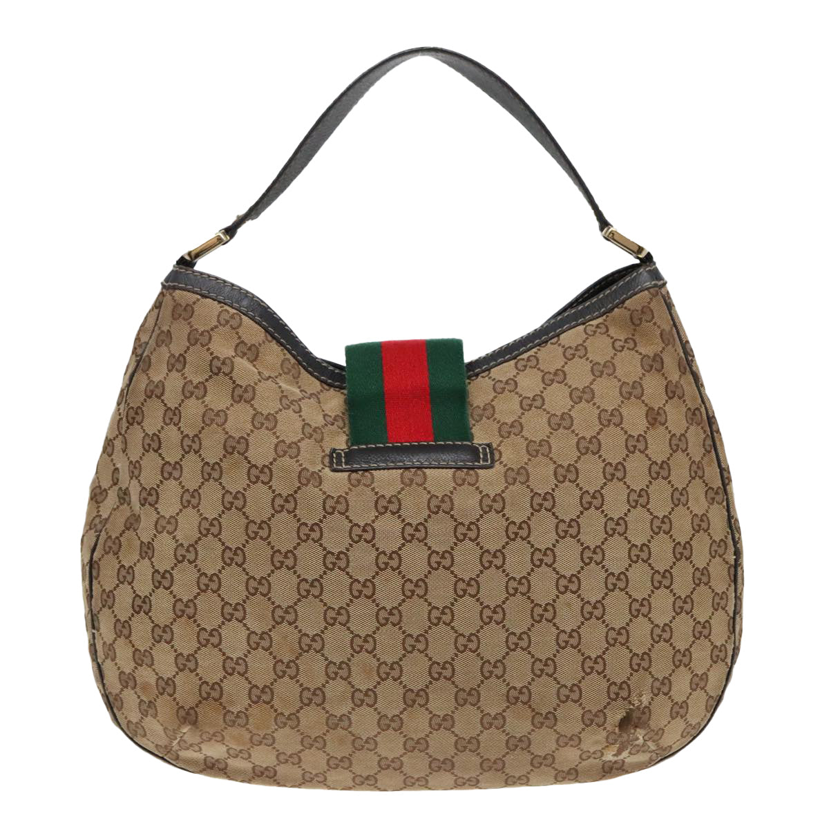 GUCCI GG Canvas Web Sherry Line Shoulder Bag Beige Red Green 233604 Auth 93843