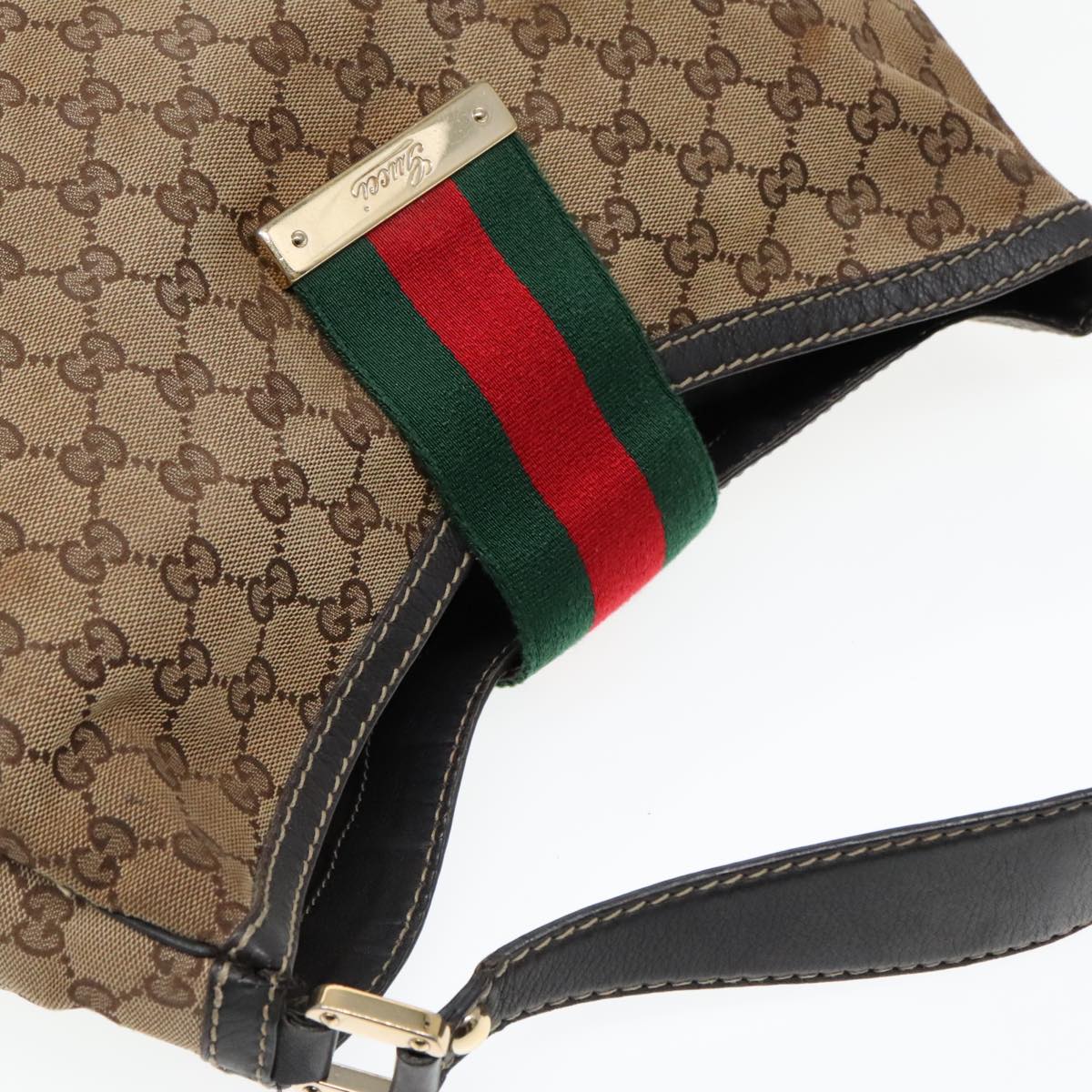 GUCCI GG Canvas Web Sherry Line Shoulder Bag Beige Red Green 233604 Auth 93843