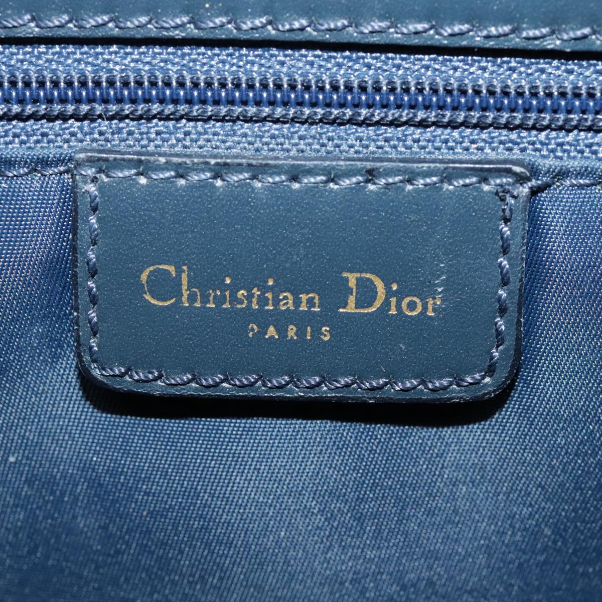 Christian Dior Trotter Canvas Shoulder Bag Navy Gold Auth 93864