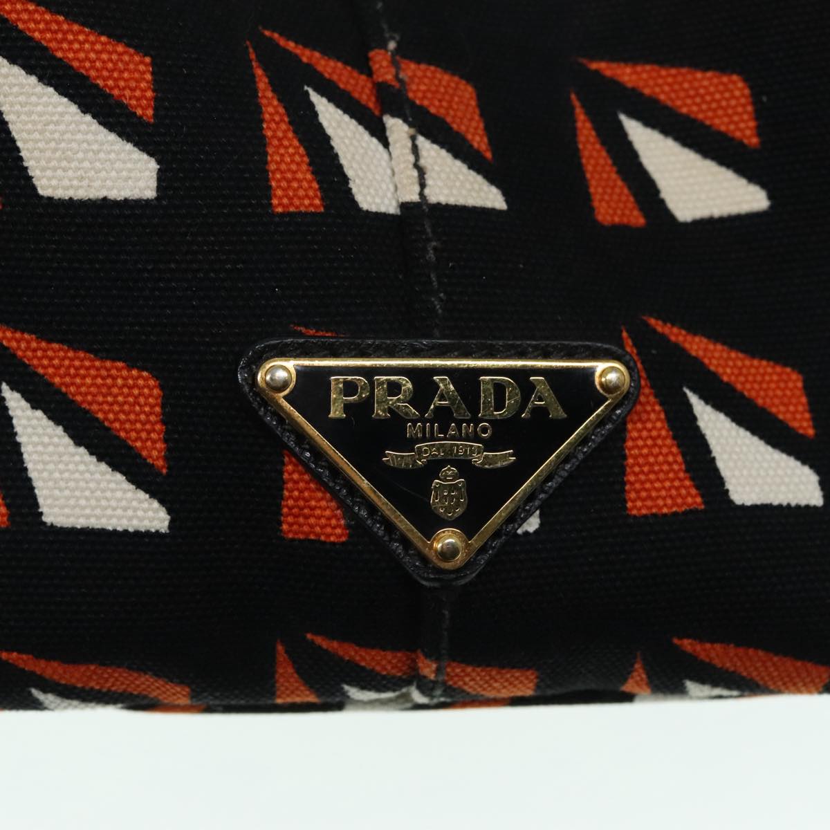 PRADA Canapa MM Hand Bag Canvas 2way Black Orange Auth 93869