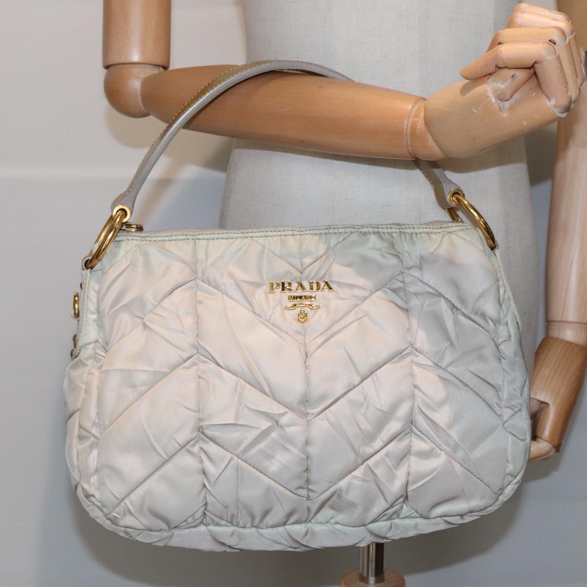 PRADA Hand Bag Nylon Beige Auth 93871