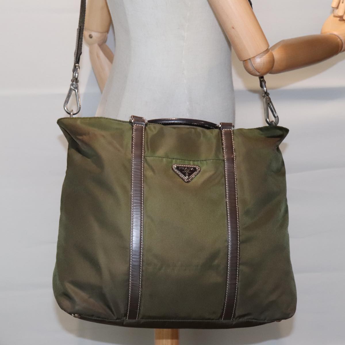 PRADA Hand Bag Nylon 2way Khaki Auth 93872