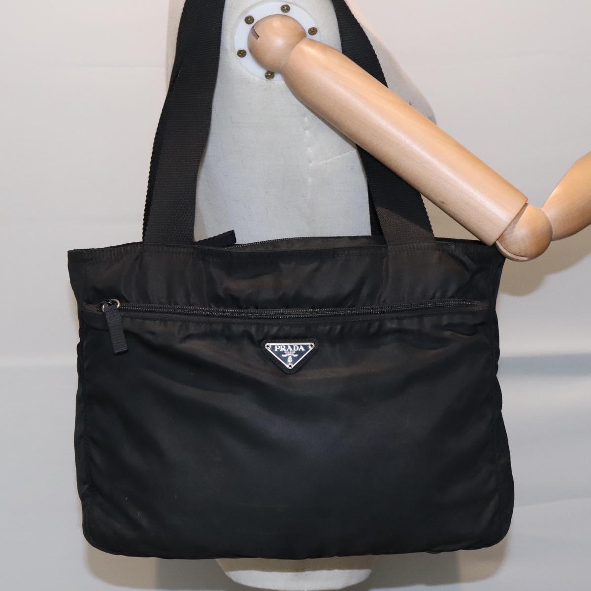 PRADA Tote Bag Nylon Black Auth 93873