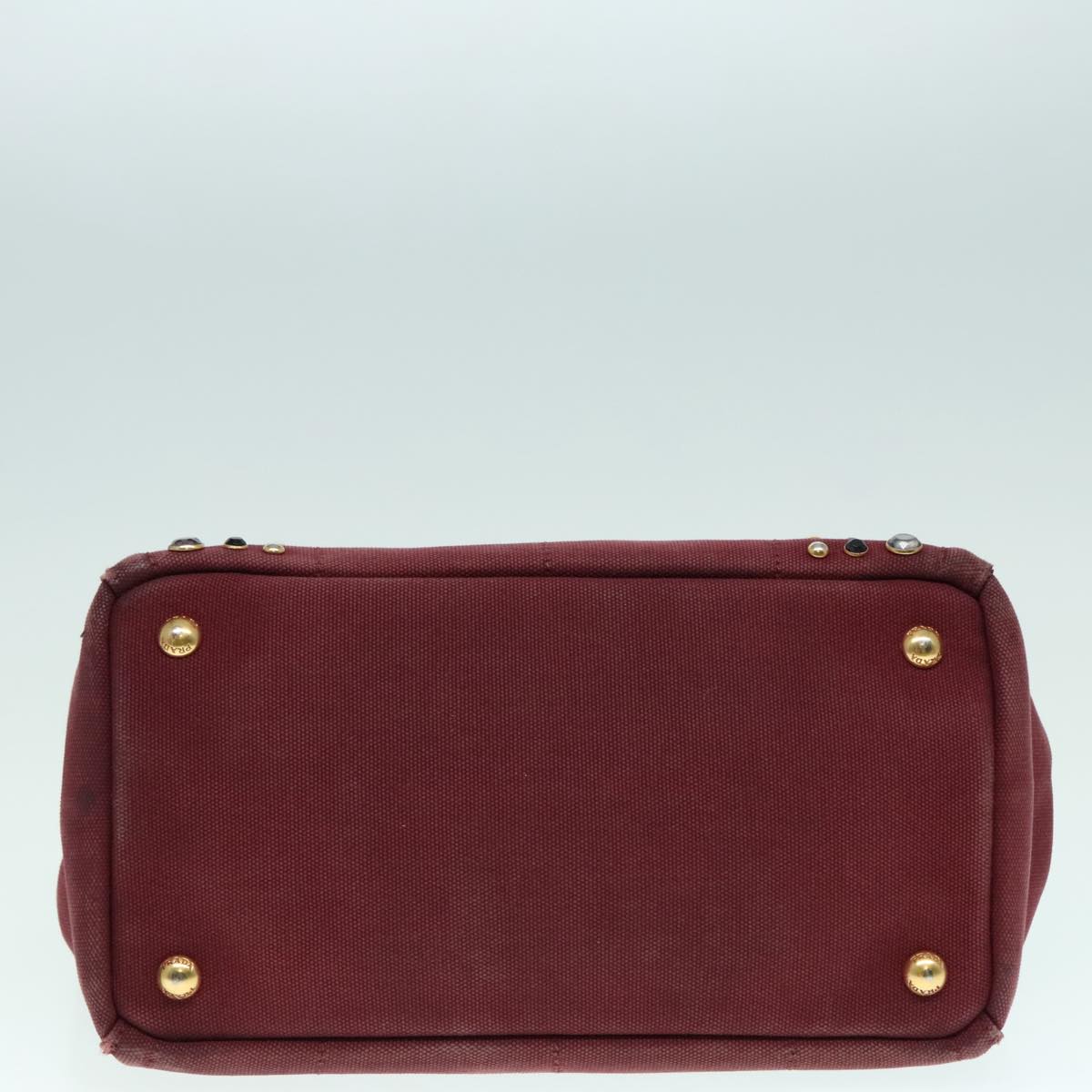 PRADA Bijoux Kanapa PM Hand Bag Canvas Wine Red Auth 93874