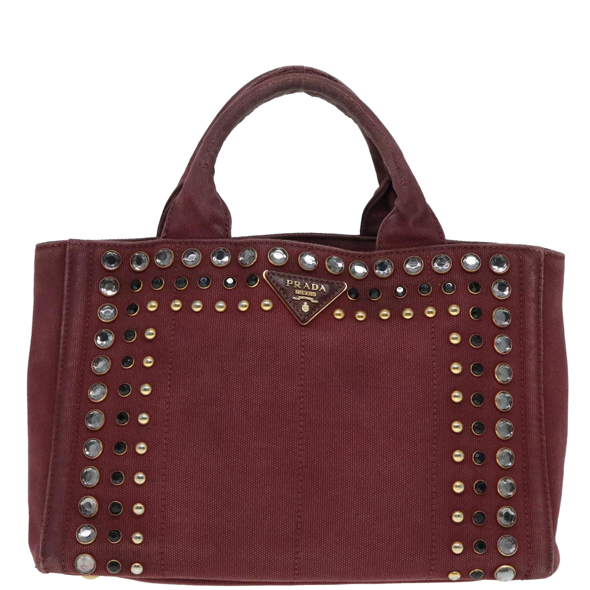 PRADA Bijoux Kanapa PM Hand Bag Canvas Wine Red Auth 93874