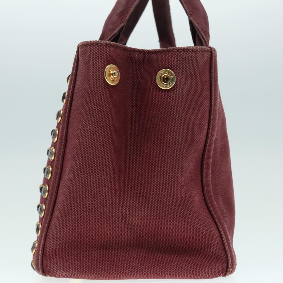 PRADA Bijoux Kanapa PM Hand Bag Canvas Wine Red Auth 93874