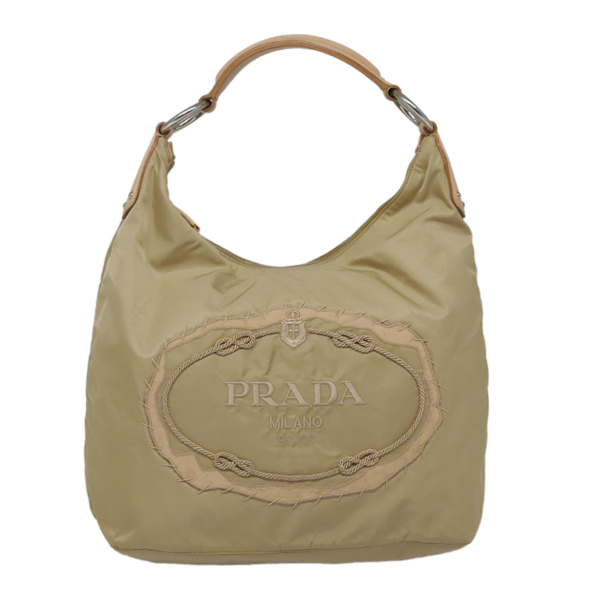 PRADA Hand Bag Nylon Beige Auth 93877