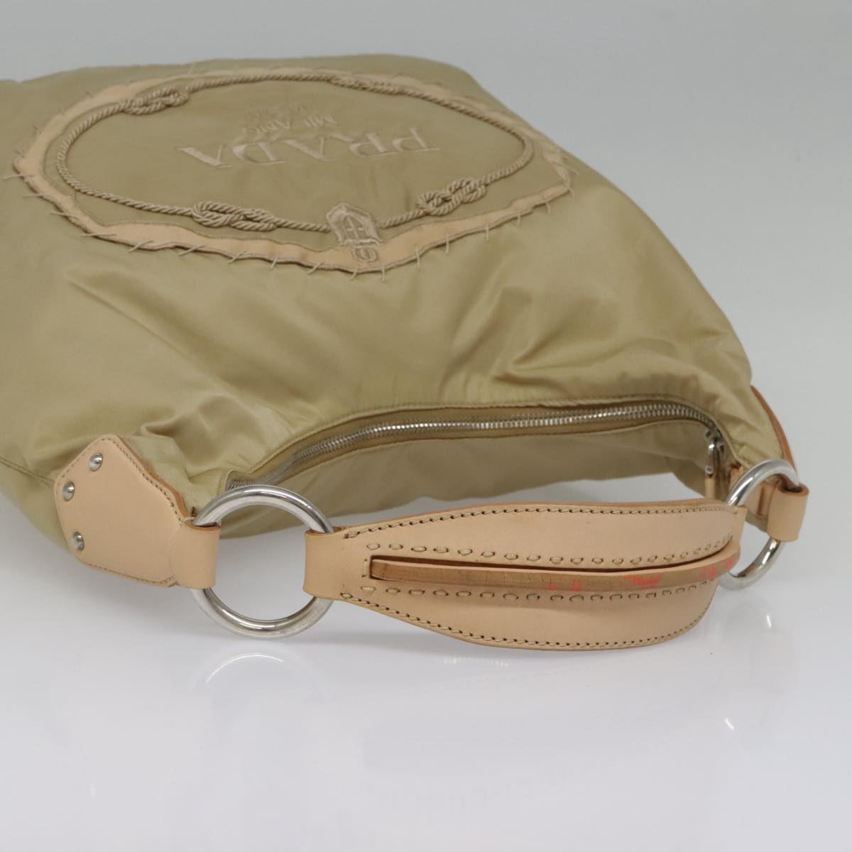 PRADA Hand Bag Nylon Beige Auth 93877