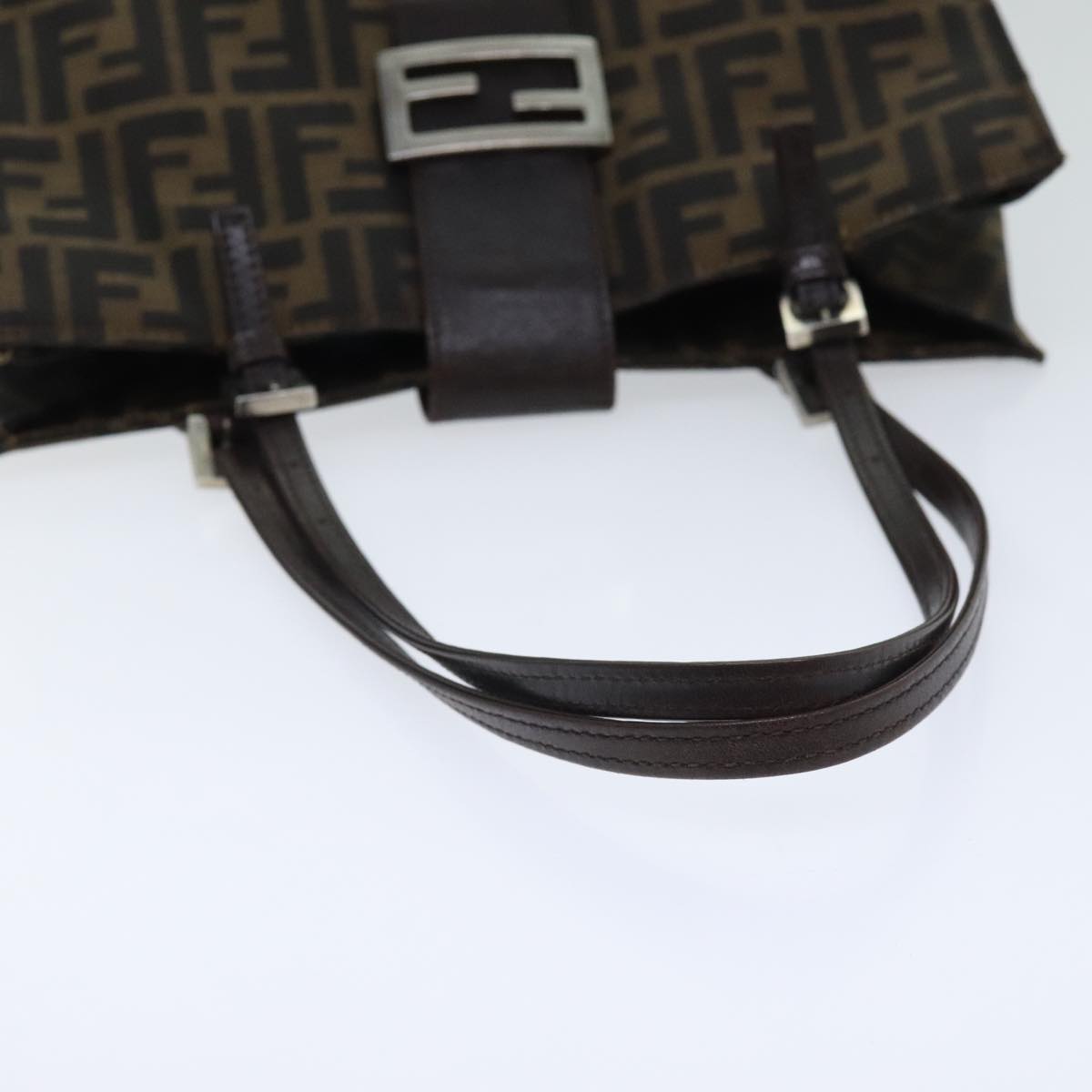 FENDI Zucca Canvas Shoulder Bag Black Silver Brown Auth 93885