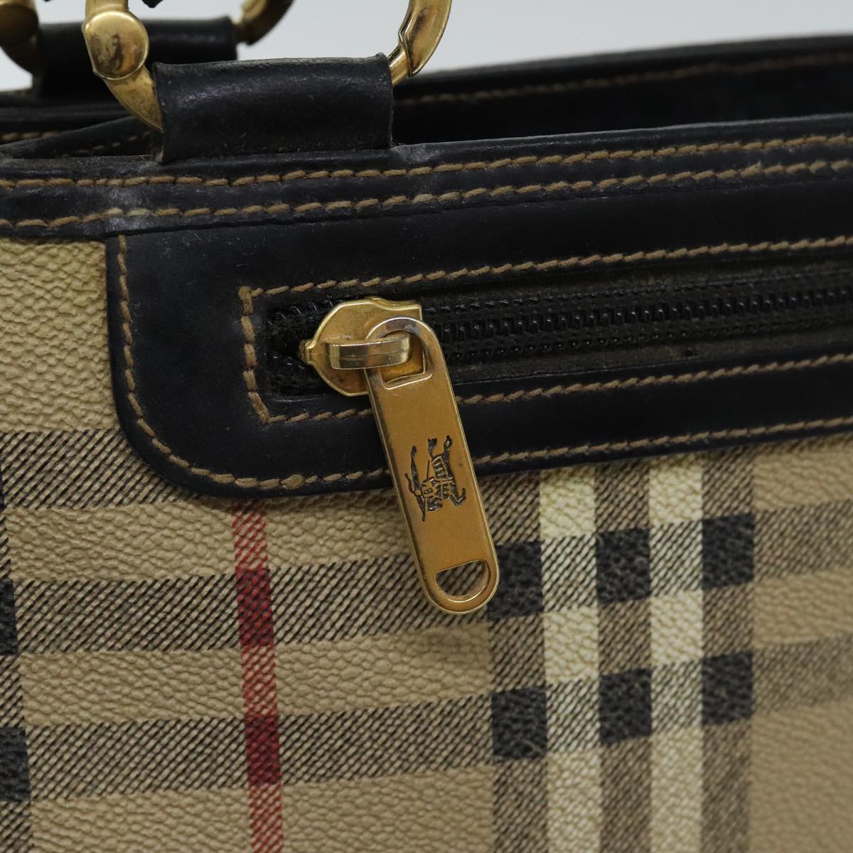 BURBERRY Nova Check Hand Bag PVC Beige Auth 93887