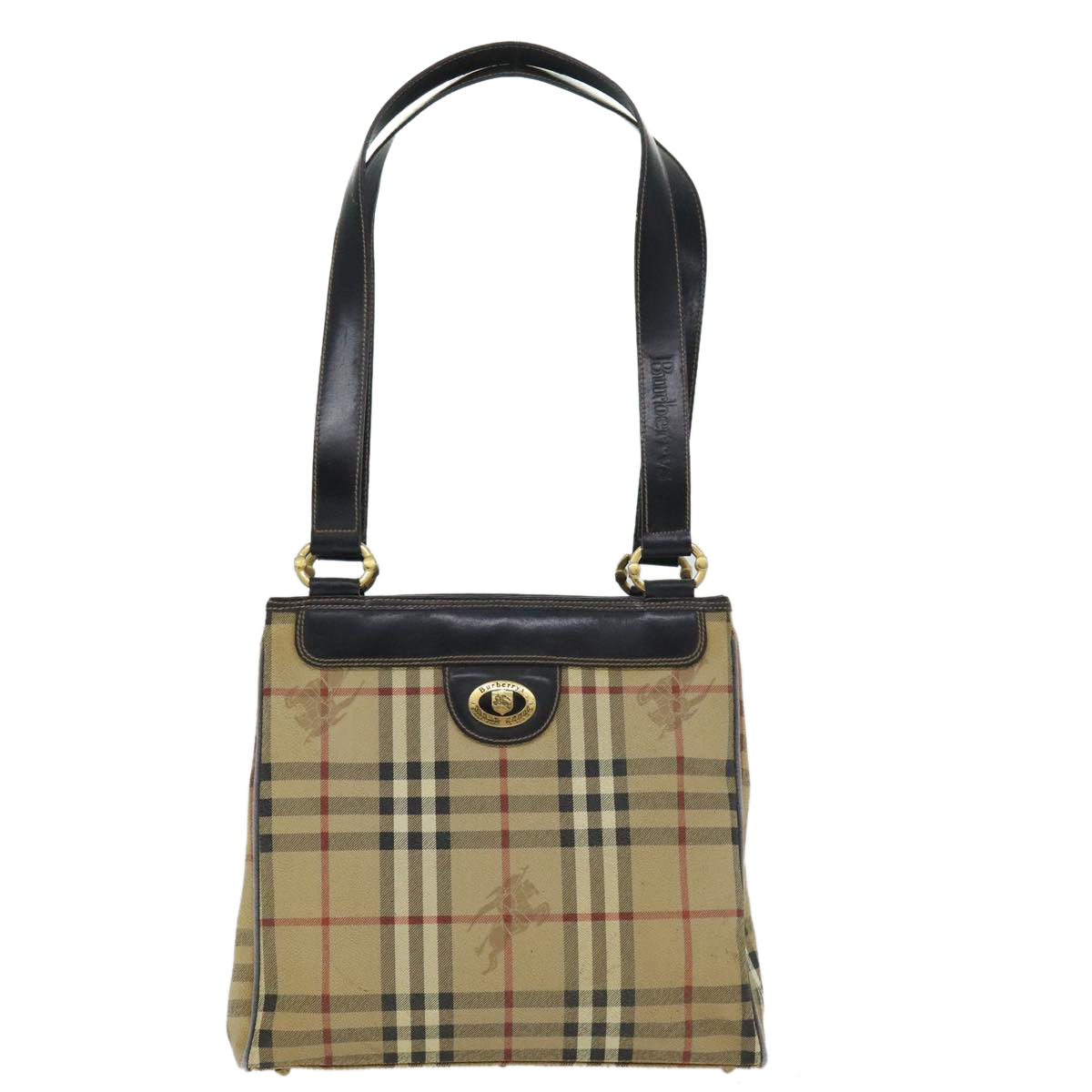 BURBERRY Nova Check Hand Bag PVC Beige Auth 93887 - 0