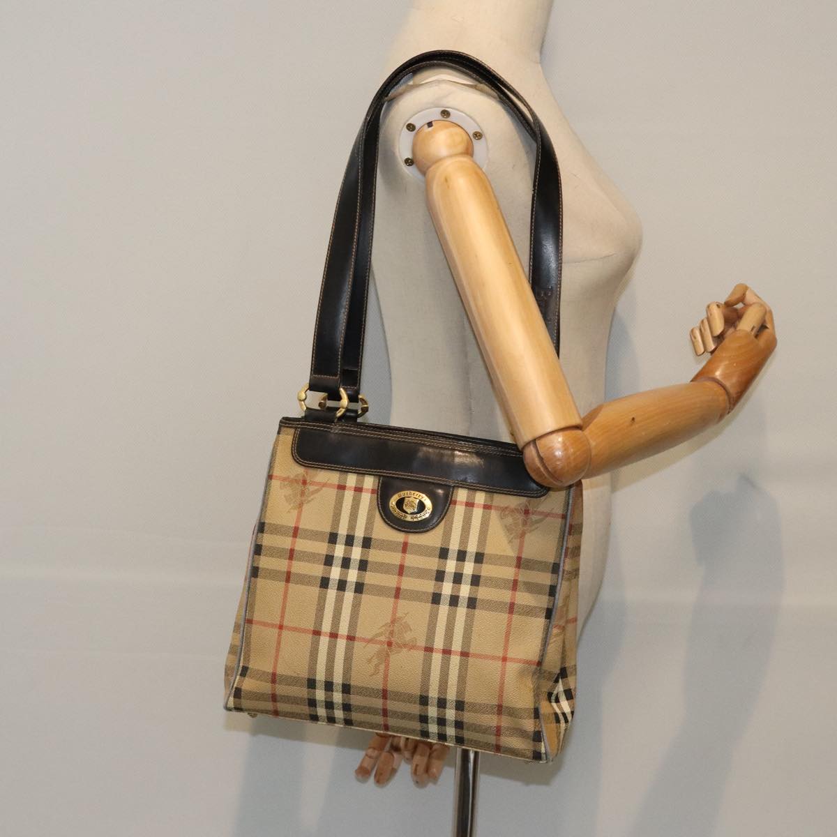 BURBERRY Nova Check Hand Bag PVC Beige Auth 93887