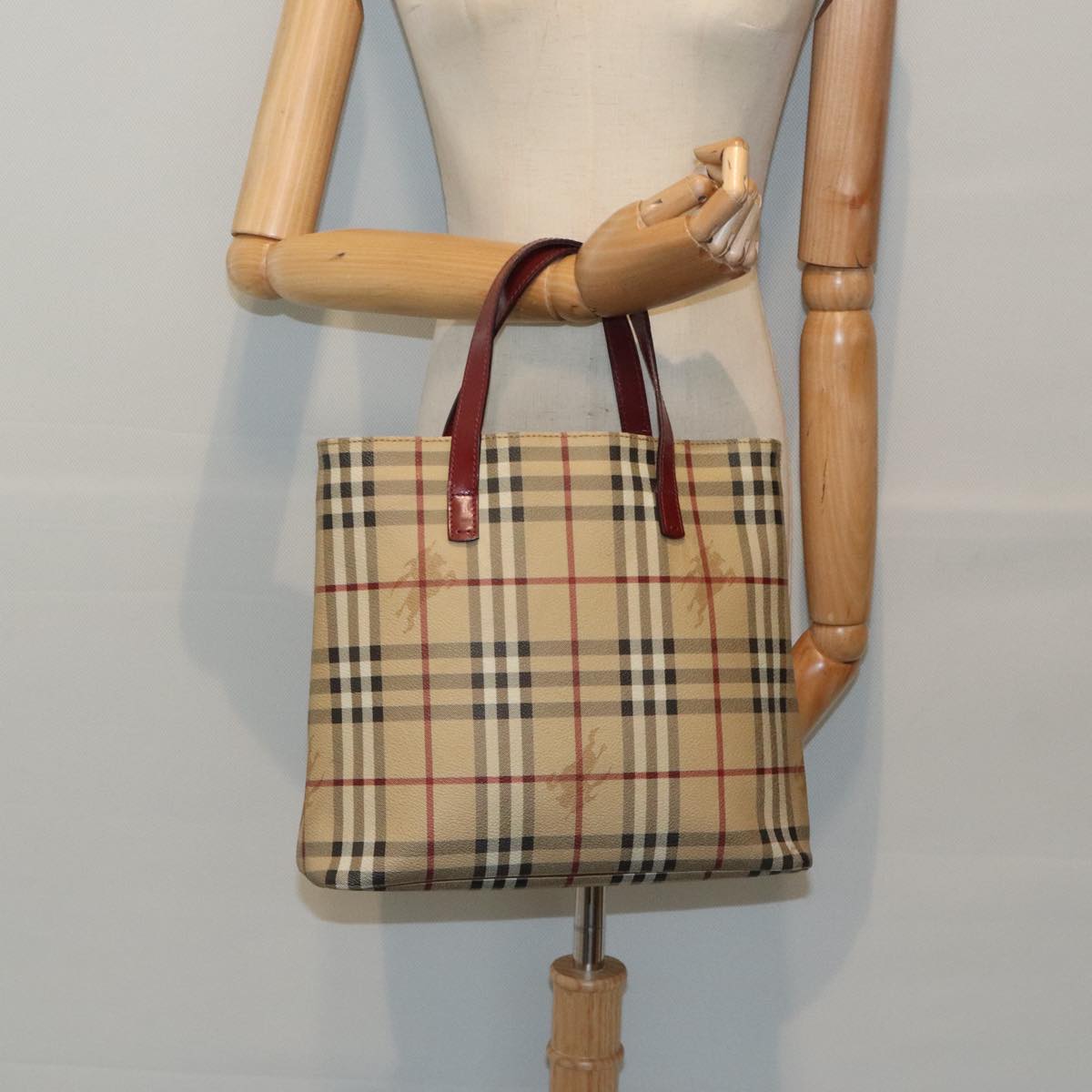 BURBERRY Nova Check Hand Bag PVC Beige Auth 93888