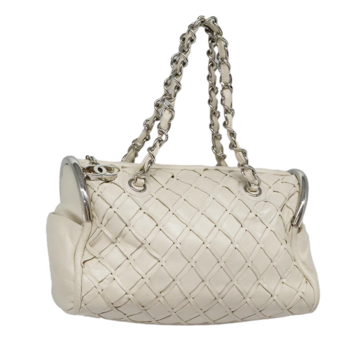 CHANEL Chain Shoulder Bag Leather White CC Auth 93890