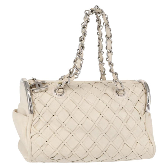 CHANEL Chain Shoulder Bag Leather White CC Auth 93890
