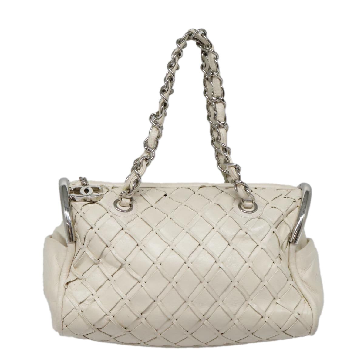 CHANEL Chain Shoulder Bag Leather White CC Auth 93890