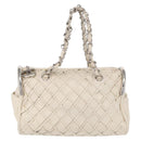 CHANEL Chain Shoulder Bag Leather White CC Auth 93890-2